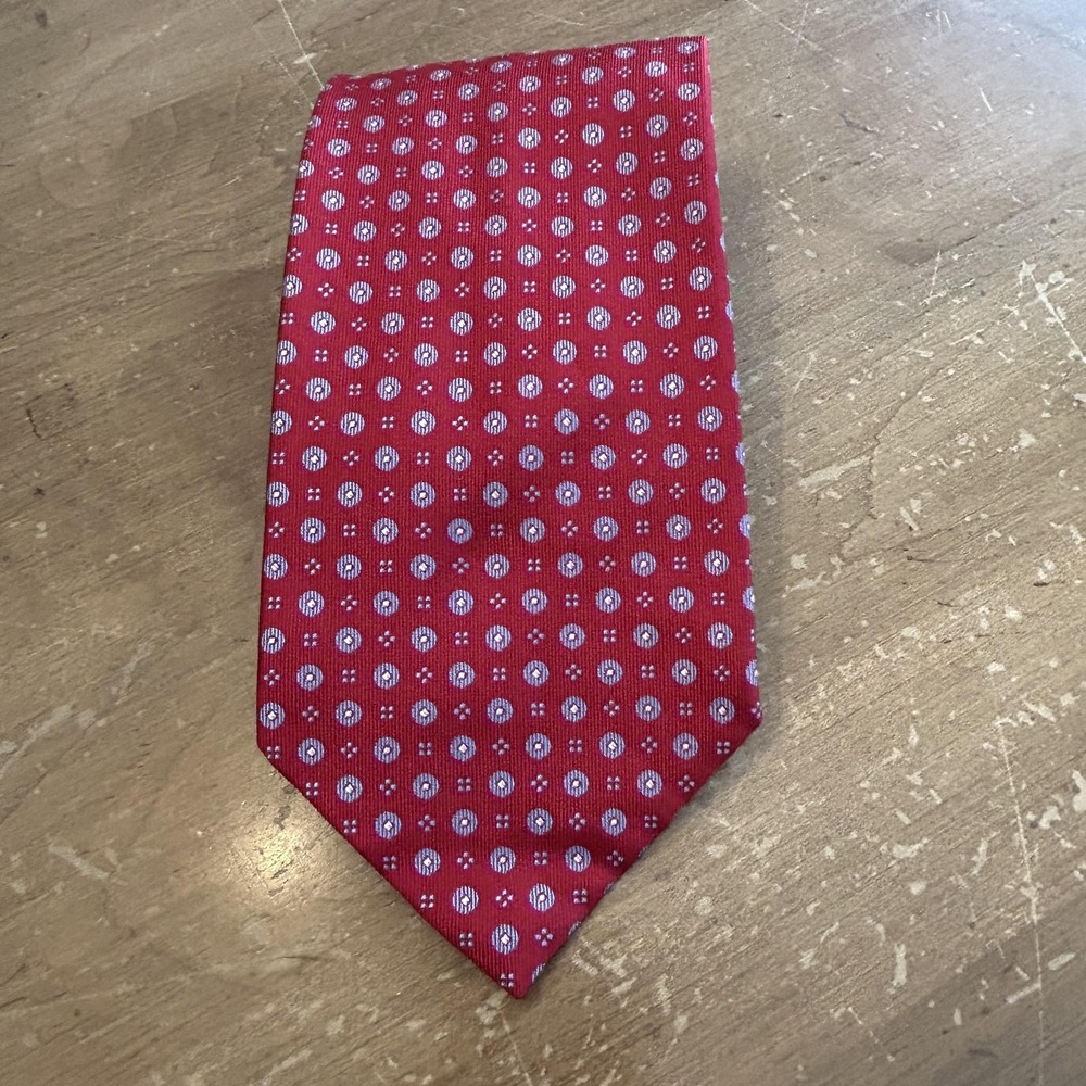 Tiffany & Co Tie Mens One Size Red Silk Geometric Medallion Made In Italy